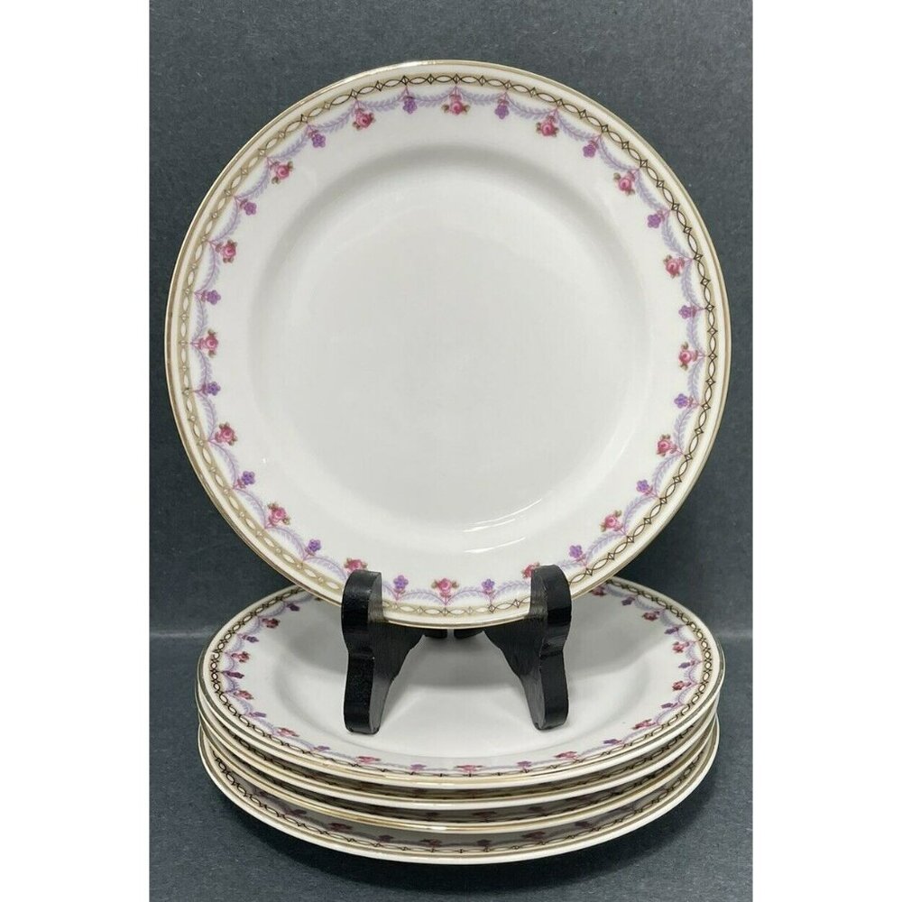 HEINRICH & CO - SELB -9703 PINK ROSES, Purple LAUREL - (5) 6  1/4" Bread PLATES